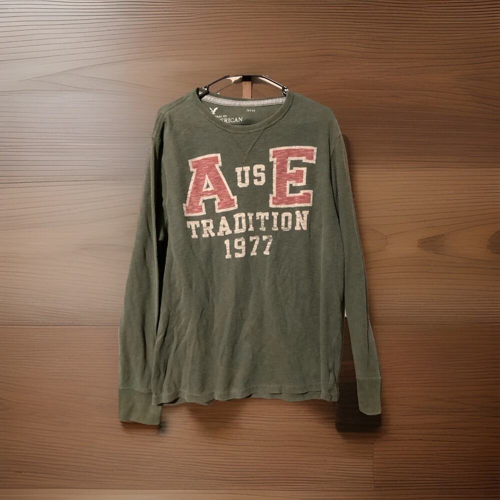 Vtg Men American Eagle Thermal XL A US E Tradition Logo Imprint Waffle Knit Y2K
